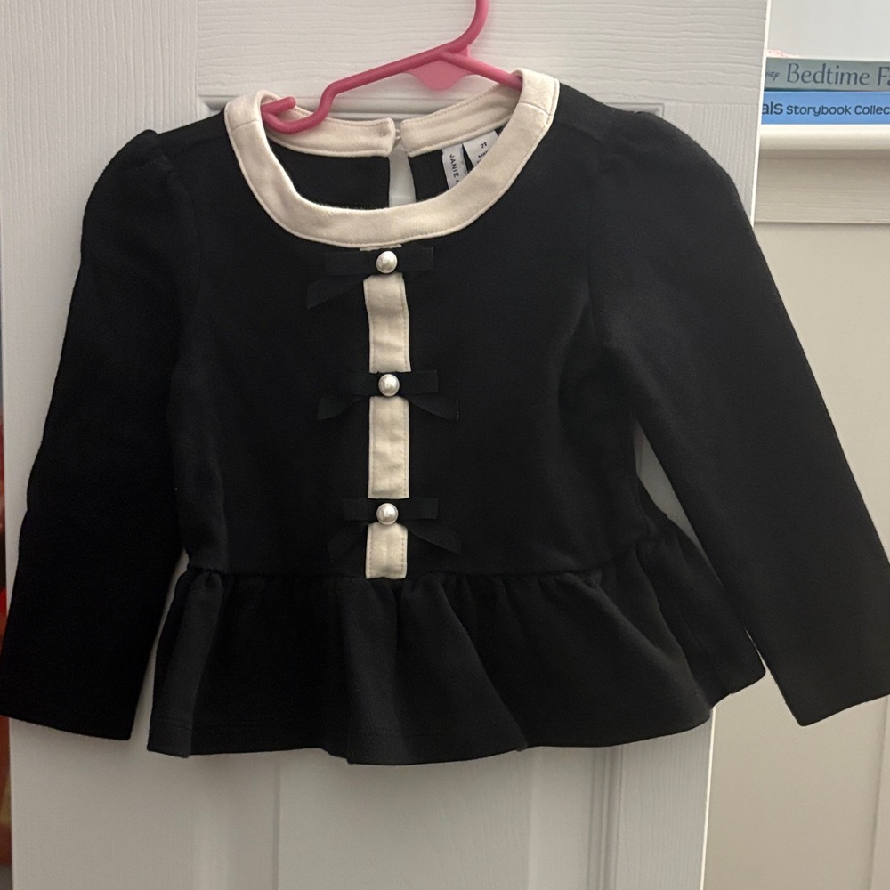 Janie and Jack Black Top with Cream Neckline